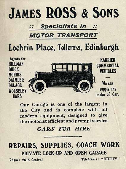 Advert on the back of an Edinburgh Corporation Tramways Department map, published around 1928