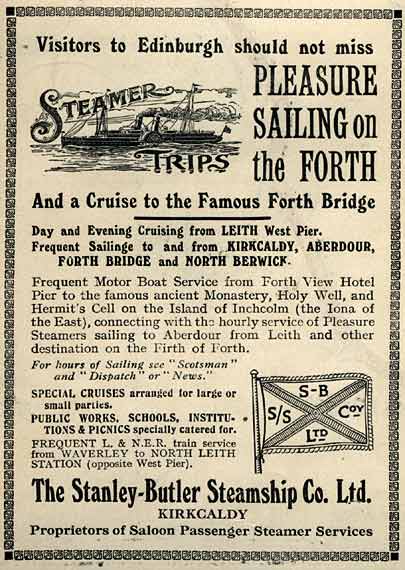 Advert on the back of an Edinburgh Corporation Tramways Map, published around 1928  -  Steamer Sailings on the Firth of Forth