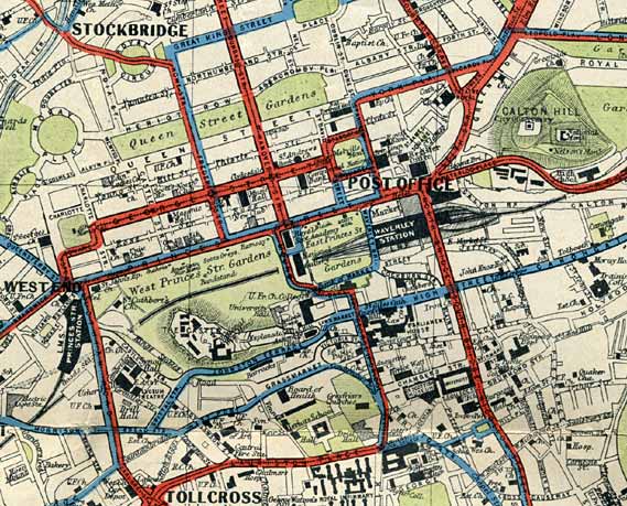 Edinburgh Corporation Transport Department  -  Map of Tram and Bus Routes  -1932  -  Central Edinburgh