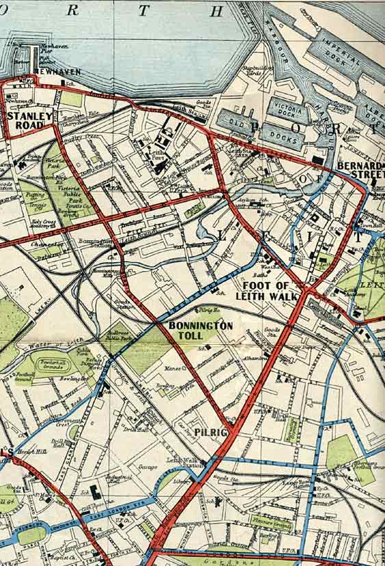 Edinburgh Corporation Transport Department  -  Map of Tram and Bus Routes  -  1932  -  Leith