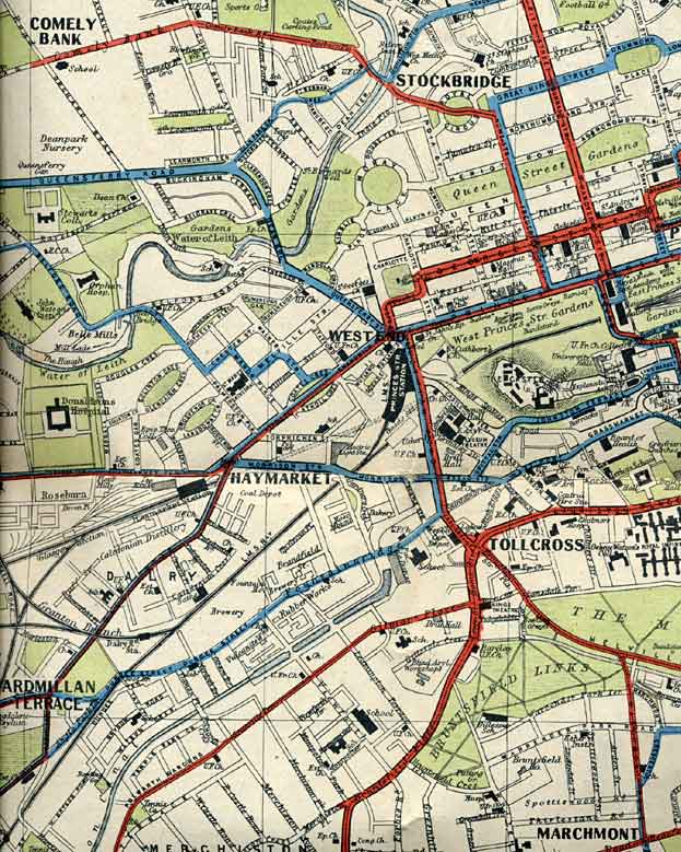 Edinburgh Corporation Transport Department  -  Map of Tram and Bus Routes  -  1932  -  Marchmont