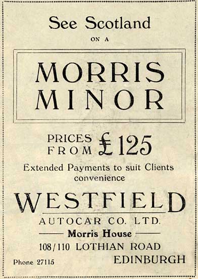 Advert ont he back of an Edinburgh Corporation Transport map  -  1830s  -  Morris Minor for £125