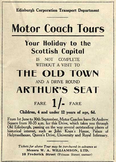 Advert on the back of an early-1930s transport map  -  Motor Coach Tours