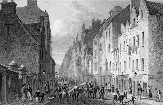Engraving in Modern Athens  -  published in 1829  -  The Canongate looking west