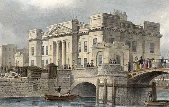 Engraving in 'Modern Athens'  -  hand-coloured  -  Custom House at Leith