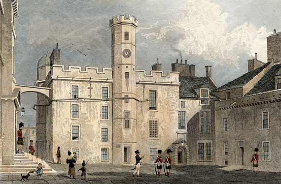 Engraving from 'Modern Athens'  -  hand-coloured  -   Interior quadrangle of Edinburgh Castle