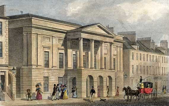 Engraving in 'Modern Athens'  -  hand-coloured  -  The Assembly Rooms in George Street