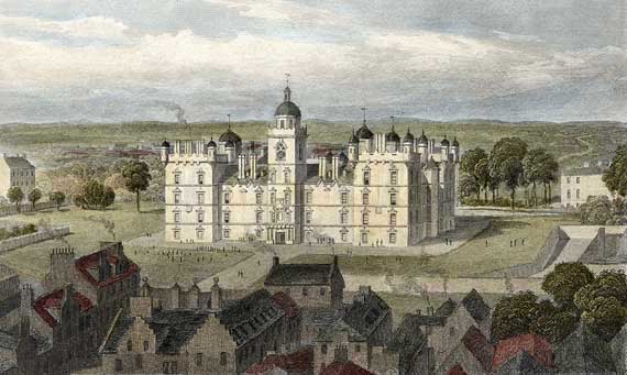 Engraving from 'Modern Athens'  -  hand-coloured  -  Heriot's Hospital