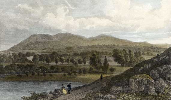 Engraving from 'Modern Athens'  -  hand-coloured  -  The Pentland Hills