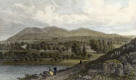 Engraving from 'Modern Athens'  -  hand-coloured  -  The Pentland Hills from The Queen's Park