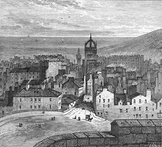 Engraving in 'Old & New Edinburgh'  -  Edinburgh from the King's Bastion at the Castle