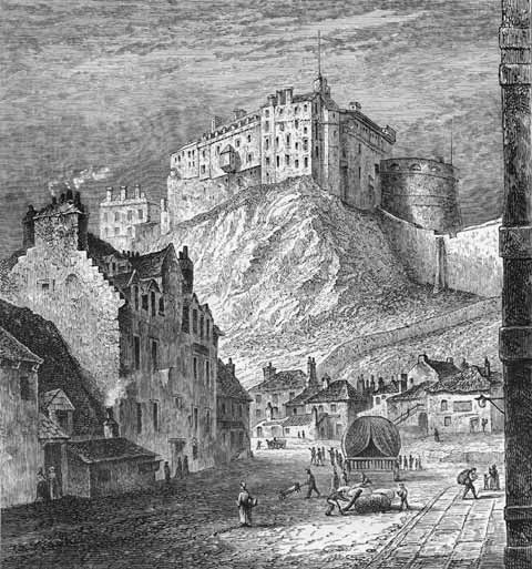 Engraving from 'Old & New Edinburgh'  -  Edinburgh Castle from the King's Mews