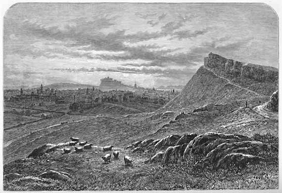 Engraving from 'Old & New Edinburgh'  -  Salisbury Craigs