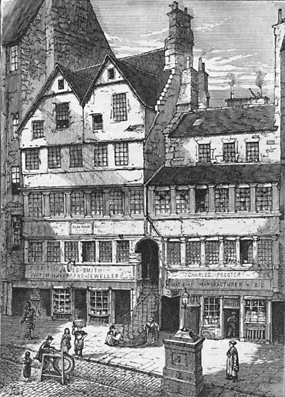 Engraving from 'Old & New Edinburgh'  -  Allan Ramsay's House in the Royal Mile