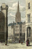 Engraving from 'Old & New Edinburgh'  -  Victoria Street and Victoria Terrace  (hand-coloured)