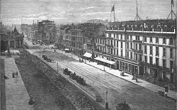 Engraving from 'Old & New Edinburgh'  -  Princes Street looking west