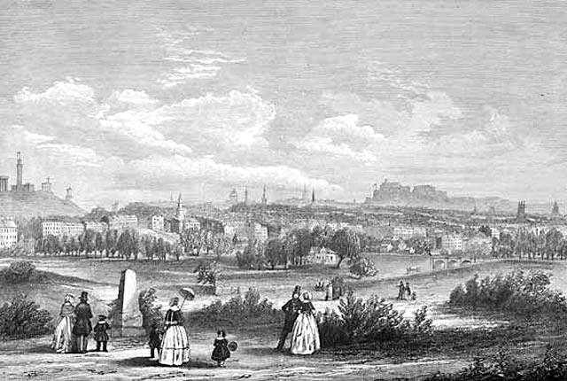 Engraving from 'Old & New Edinburgh'  -  Looking towards Edinburgh from Warriston