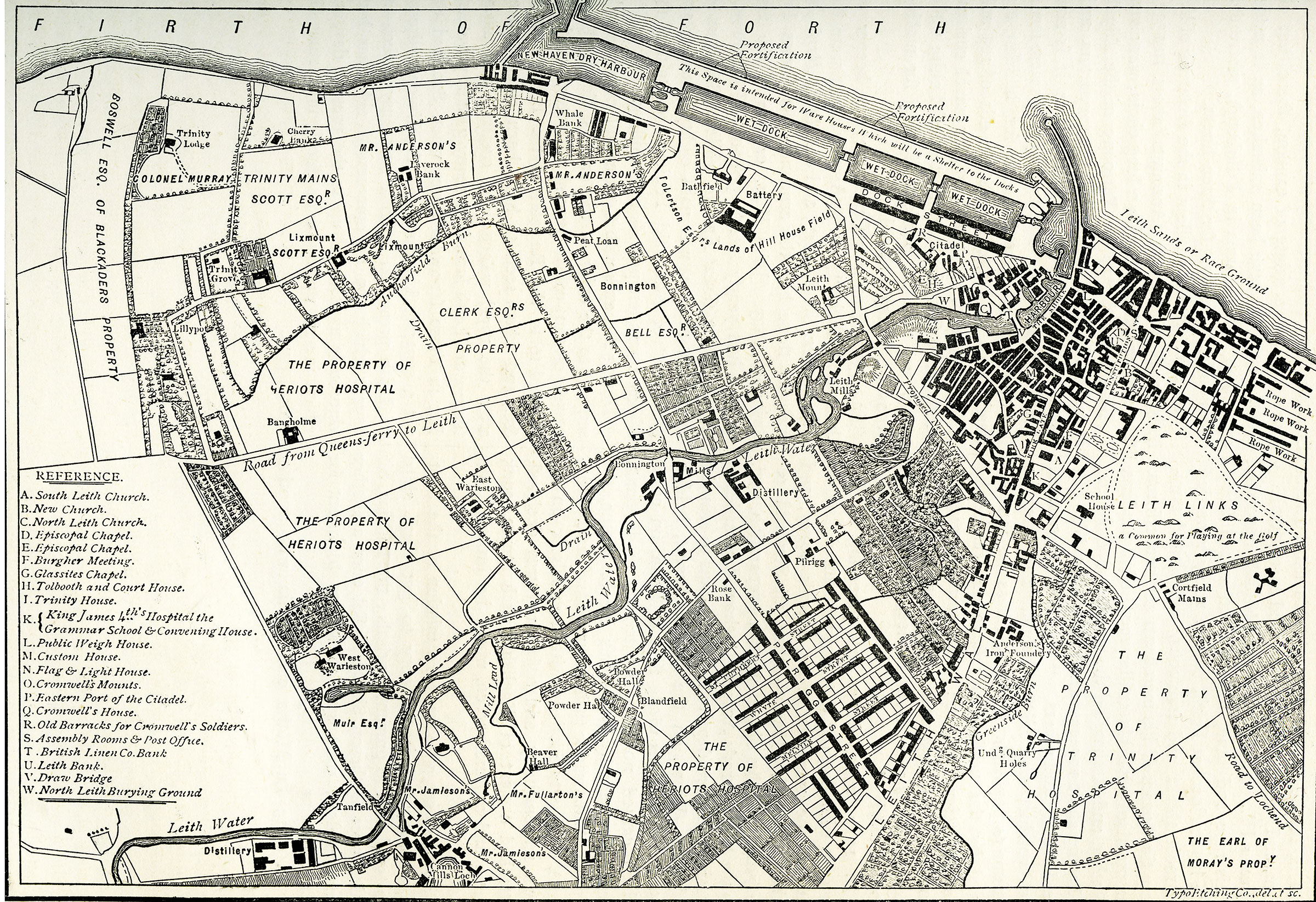 Engraving from 'Old & New Edinburgh'  -  Map of Leith, 1804