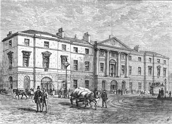 Engraving from 'Old & New Edinburgh'  -  The Exchange Buildings, Leith