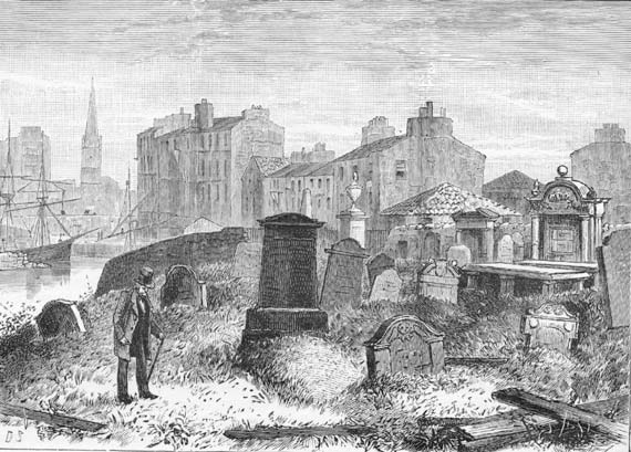 Engraving from 'Old & New Edinburgh'  -  St Ninian's Churchyard, Leith
