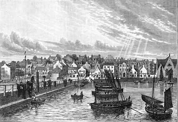 Engraving from 'Old & New Edinburgh'  -  Newhaven from the Pier