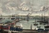 Engraving from "Old & New Edinburgh  -  Granton Harbour  -  hand coloured