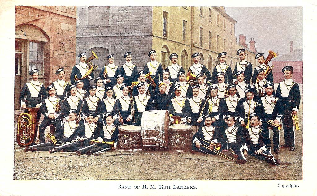 17th Lancers at Piershill Barracks  -  On Parade  -  A&G Taylor Postcard, posted 1905