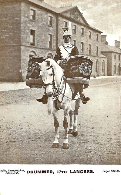 17th Lancers at Piershill Barracks  -  Guard, Full Dress  -  A&G Taylor Postcard, posted 1905