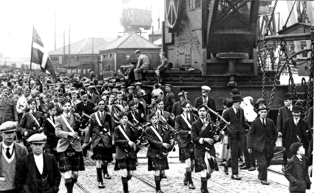 1st Leith Boys' Brigade Company marching through Leith Docks