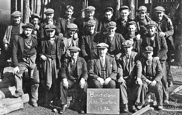 Burntisland - Apprentice Riveters, 1934.  Did these men work at a shipyard in Burntisland?