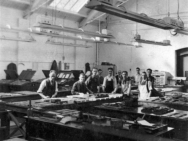 R&R Clark, Brandon Street, Canonmills  -  Compositors in Caseroom No.2, around 1953