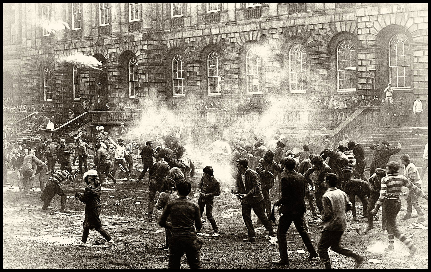 Edinburgh University, Rectorial Battle Day 1963  -  Fighting in the Old Quad