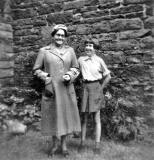 Elizabeth Imrie and her granddaughter, Doreen Brown on the back green of Elizabeth's tenement at Murdoch Terrace, Edinburgh  -  around the 1950s