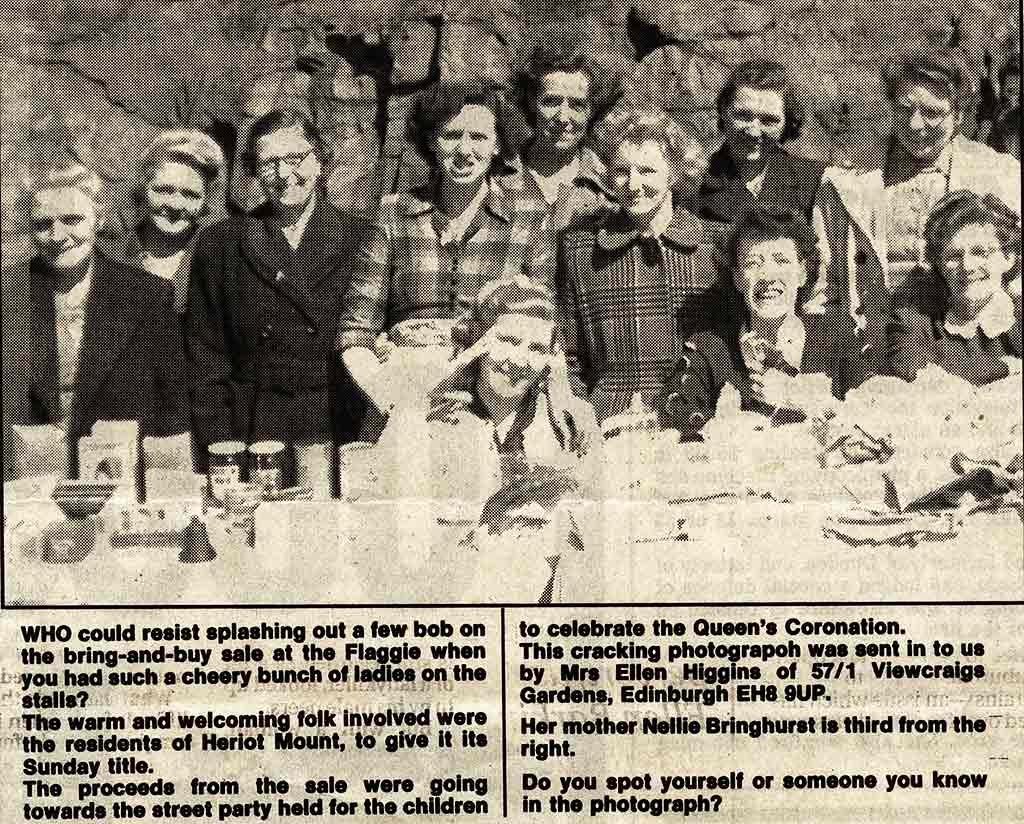 Ladies from Heriot Mount hold a jumblke sale to raise funds for the Street Party to celebrate the Coronation of the Queen in 1953.