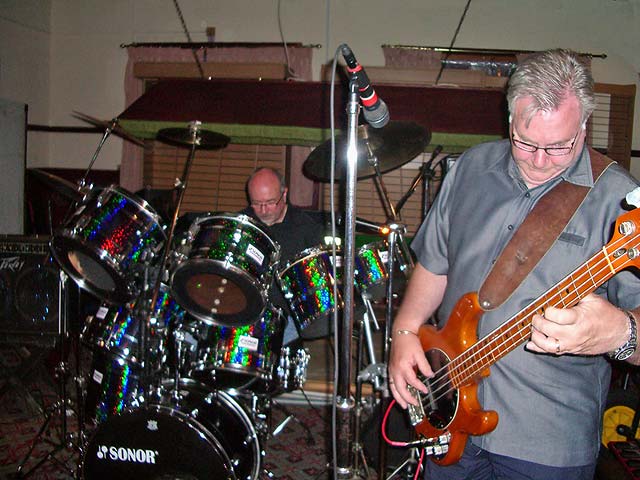 John (Dinky) on drums and Bruce on bass at a Plastic Meringue Reunion in 2007