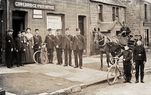 Post Office Worker and Vehicles   -  Gorebridge Post Office, early-1900s