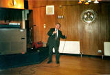 Danny Callaghan on stage at the Navy Club, Broughton, in the late 1980s, aged about 80.