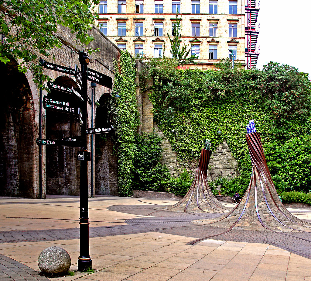 Sculptures and Arches, close to  Bradford Forster Square Railway Station  -  2013