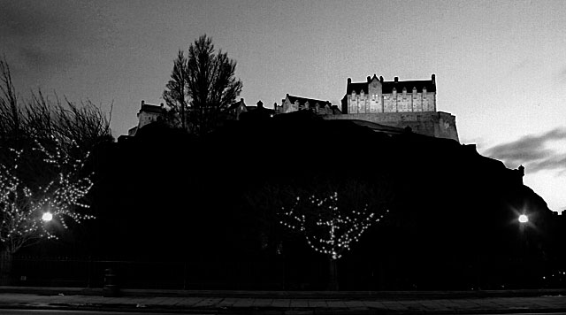 Edinburgh Castle  -  Black & white image from a colour photo  -  Photographed 21 December 2003
