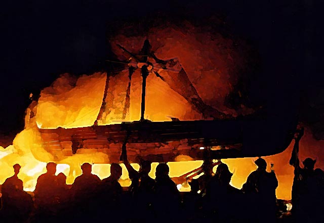 Picture derived from a photograph of Bonfire on Calton Hill