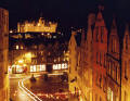 West Bow, The Grassmarket and George Heriot's School (floodlit at top of picture)