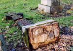 Photograph by Peter Stubbs  -  Edinburgh  -  January 2003  -  Warriston Cemetery gravestone toppled 4