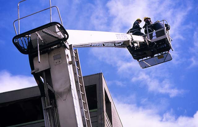 Firemen training on turntable ladder  -  McDonald Road Fire Station  -  30 May 1995