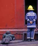 Fireman training at 'The Ship'   -   McDonald Road Fire Station  -  30 May 1995