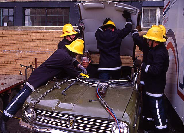 Training for rescuing victims from car crashes  -  Tollcross Fire Station  -  22 June 1993