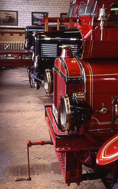 Three old fire engines in the museum at Lauriston Place Fire Station  -  26 July 1994