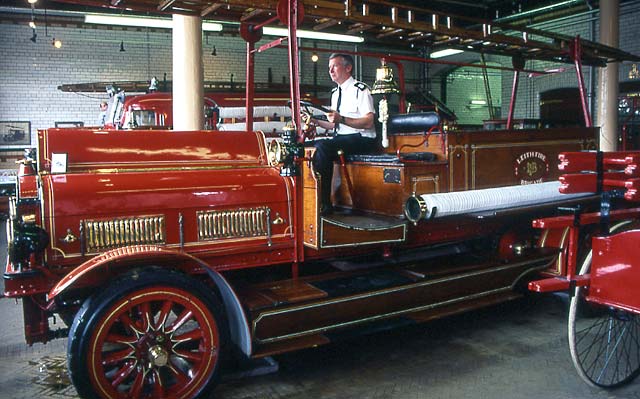 An old Leith Fire Brigade fire engine in the museum at Lauriston Place Fire Station  -  26 July 1994