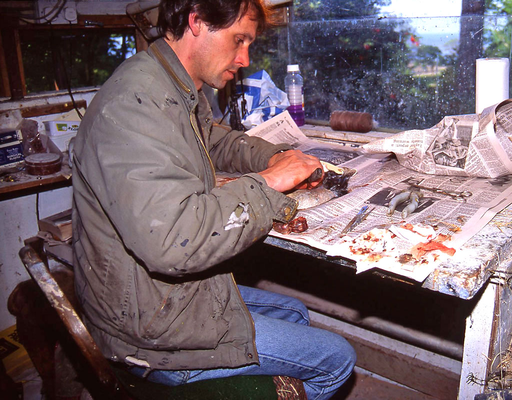 George Jamieson in his taxidermy workshop at Cramond Tower