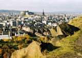 Photograph by Peter Stubbs  -   Edinburgh  -  November 2002  -  View from the slopes of Arthur's Seat in Queens's Park  -  looking to the north-west across the Old Town of Edinburgh towards Edinburgh Castle