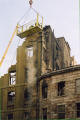 Photograph by Peter Stubbs  -  Edinburgh  -  December 2002   -  Fire in the Old Town of Edinburgh  -  Dismantling wall in the Cowgate (close-up)